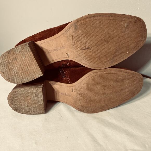 Lucky Brand Boots Laiden Rust Suede Leather Ankle Boho Chunky Heel Zip 7.5M/38 - Picture 9 of 9